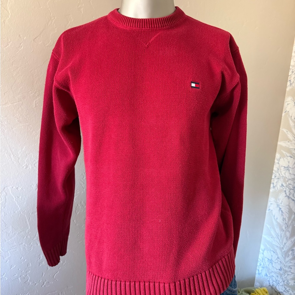 Tommy Hilfiger Men's Vintage Red‎ Preppy Crewneck Sweater w/ chest logo Size L